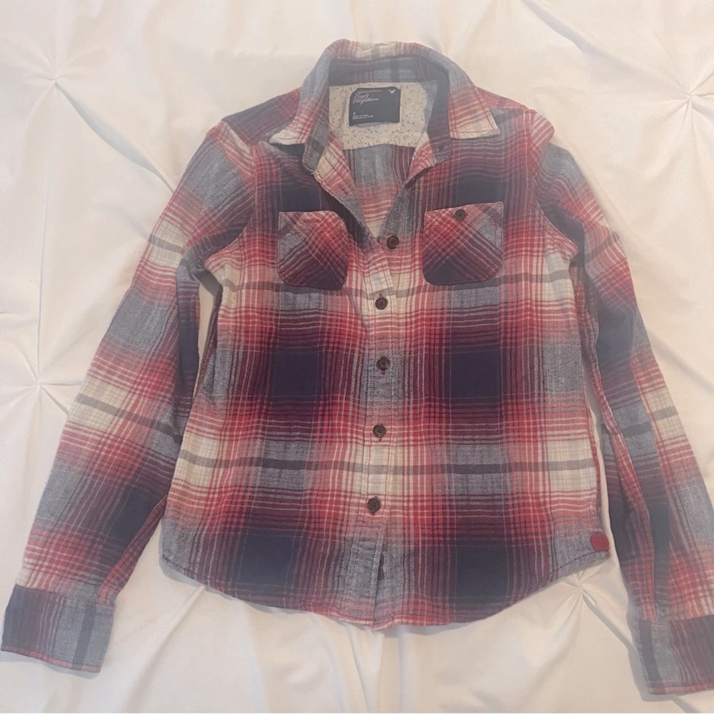 American Eagle Outfitters Flannel Size 0 Blue Red White Gray